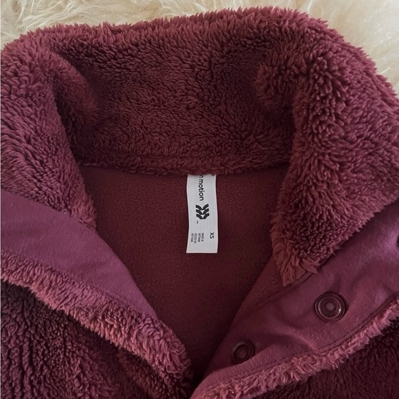 Burgundy Pullover 1/4 Snap Fleece Oversized Cropped Jacket - Picture 3 of 4